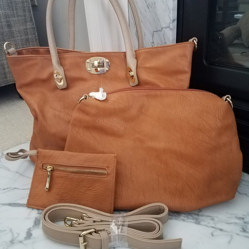 Faux Leather Tote with Accessories